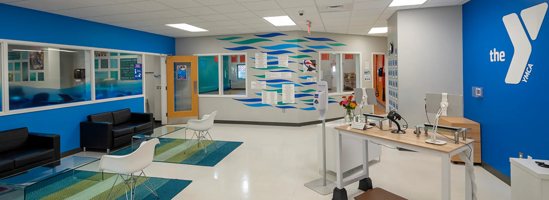 Welcome Center and lobby at the Mathews Family YMCA