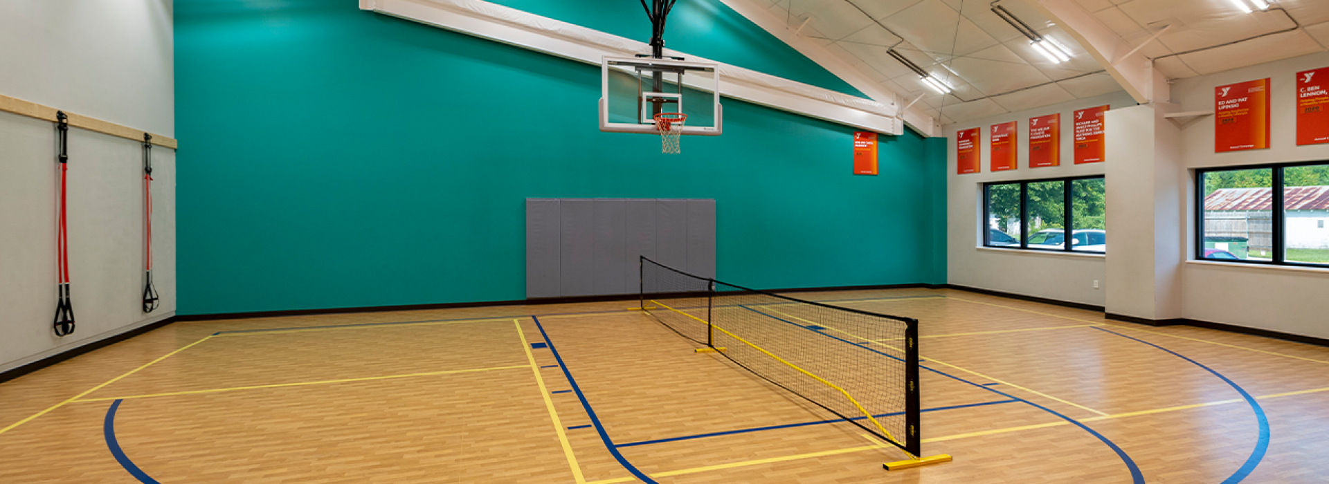 Pickleball court in the gym