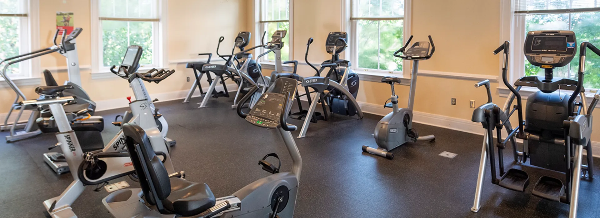 Workout machines in a room