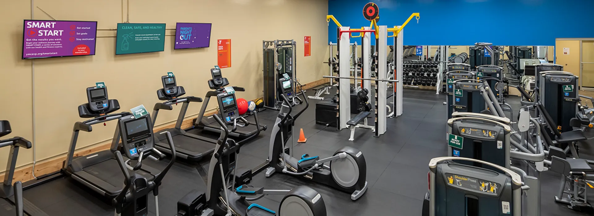Equipment and weights on a wellness floor